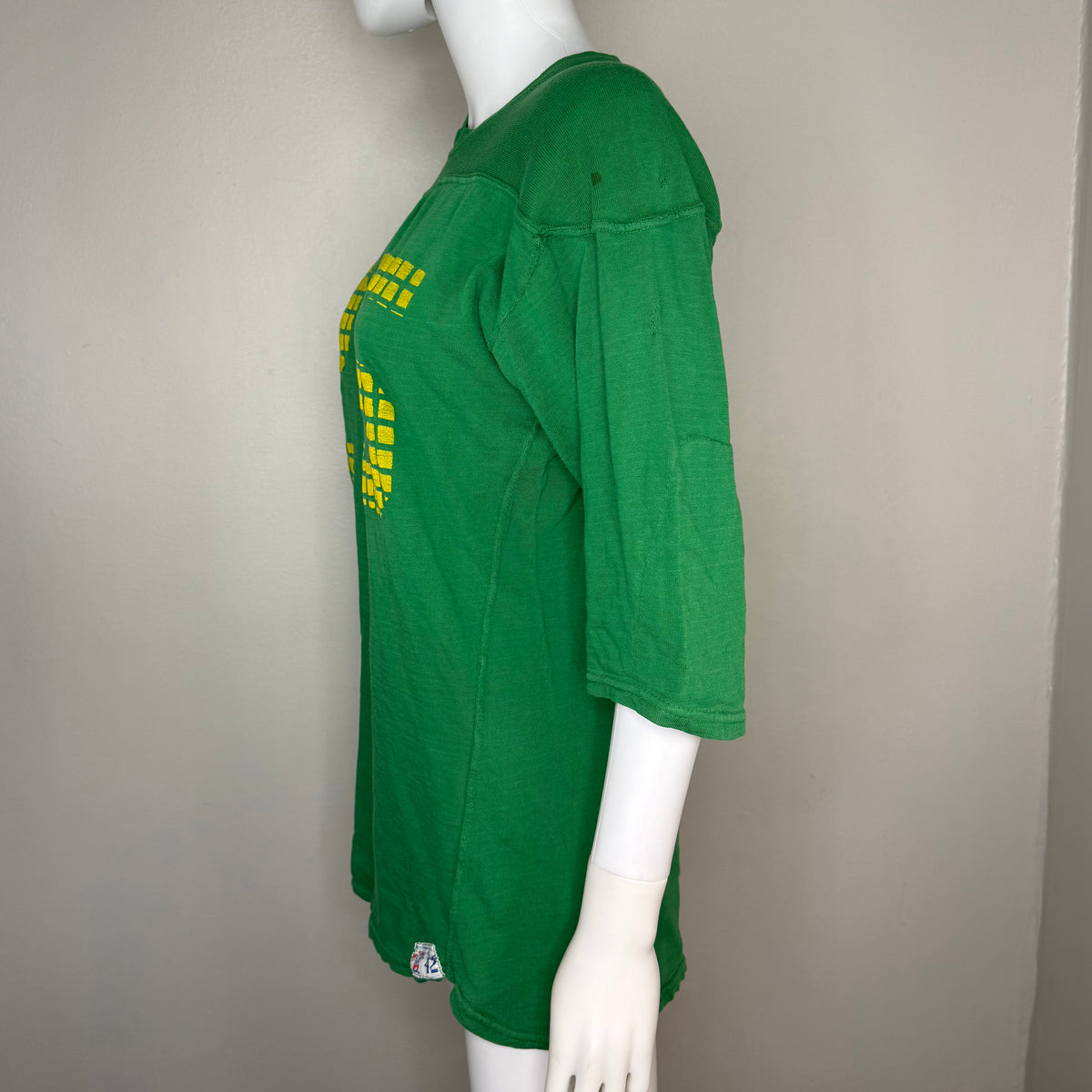 1950s Green Cotton Jersey T-Shirt, Large Yellow Grid Number 25, Red Fox Manufacturing Size 42