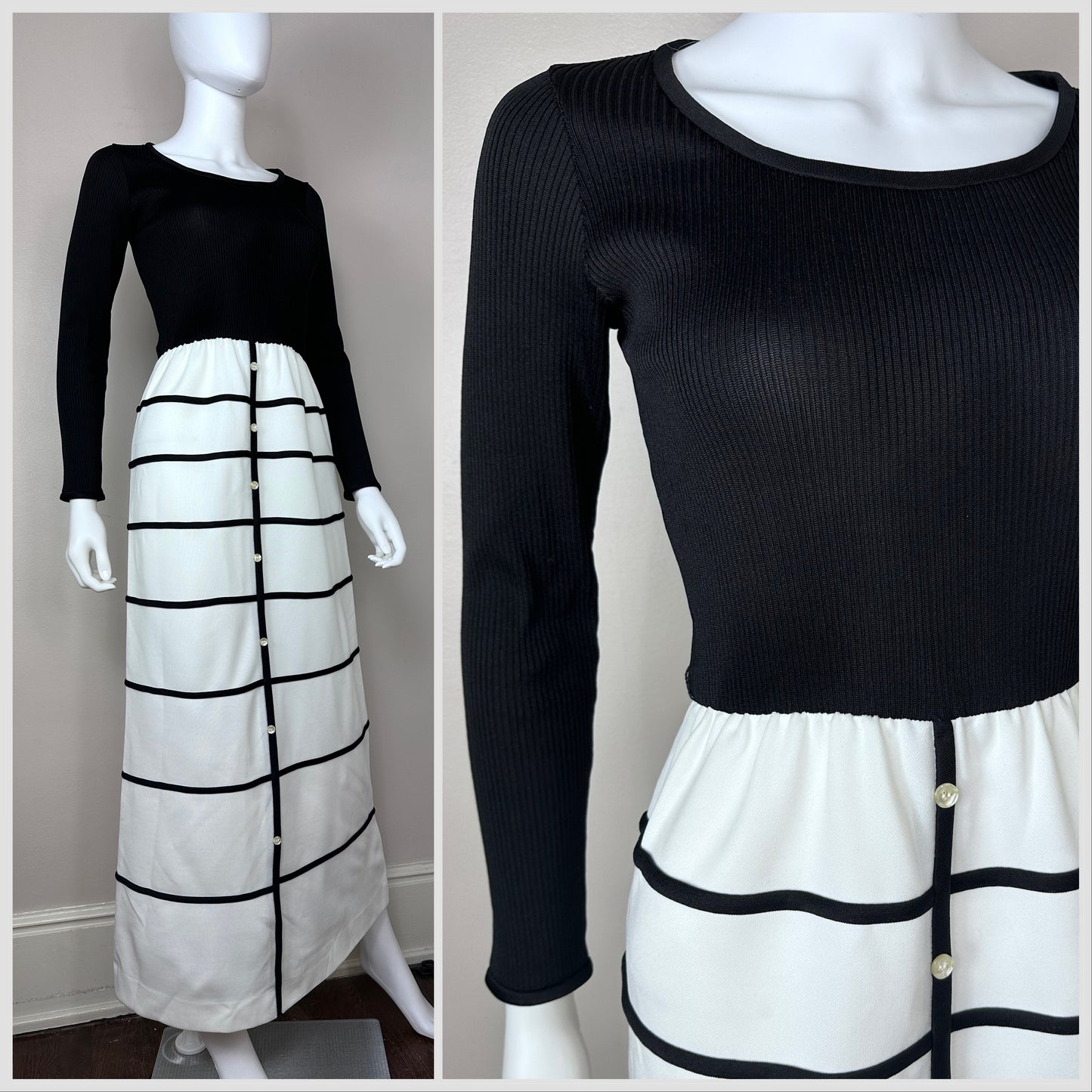 1970s Black and White Knit Maxi Dress, Ayer’s Unlimited Size XS-Small