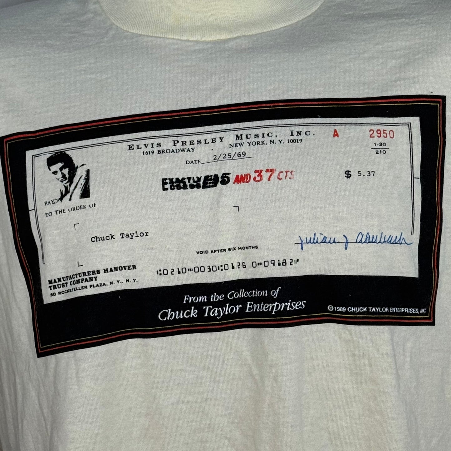 1980s Elvis Presley Music Check T-Shirt, Screen Stars Best Size M/L, Chuck Taylor Enterprises