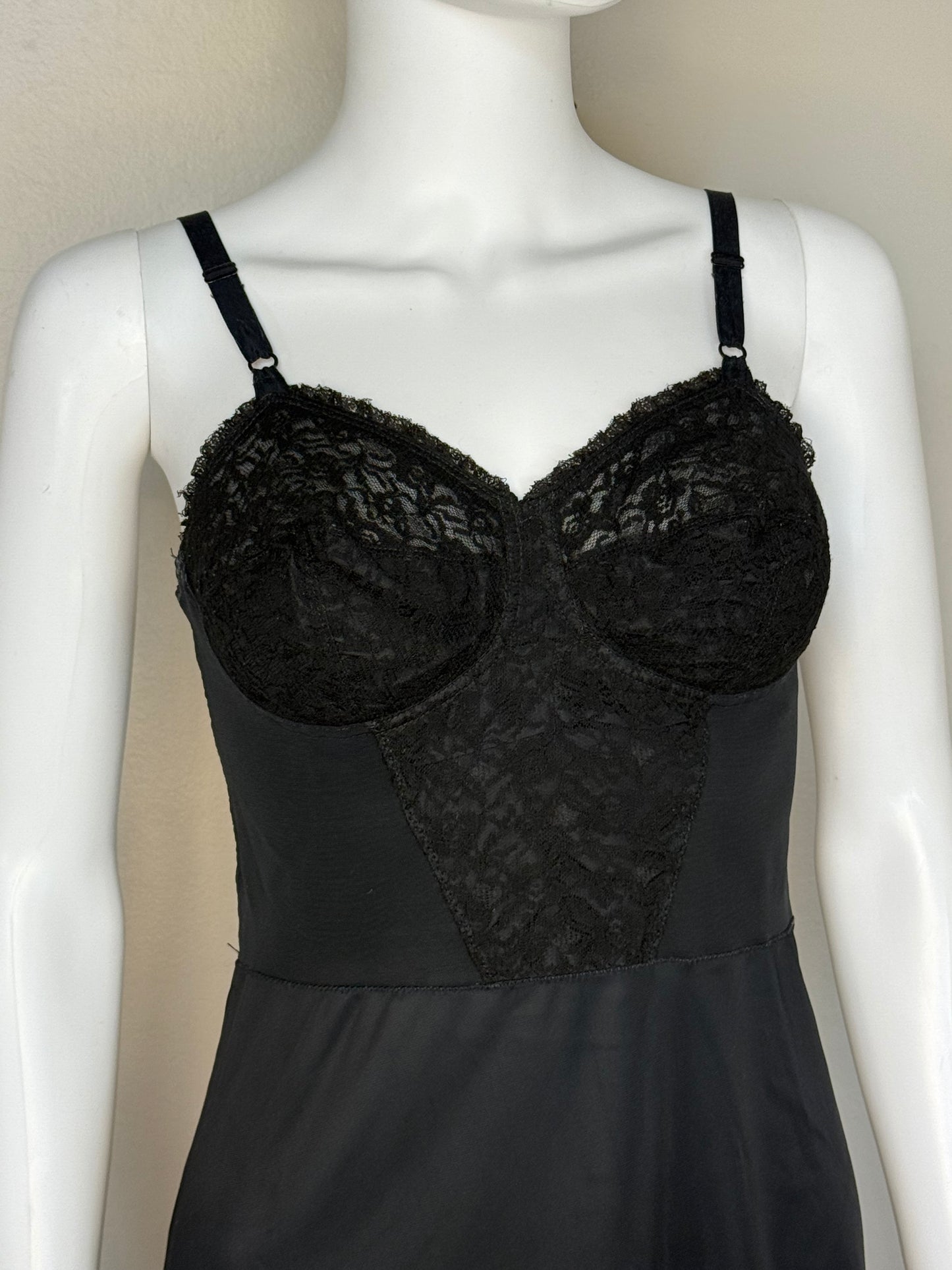1960s Black Lace Full Slip, Pauline Gordon Pettico Bra Slip Size Small, Lingerie