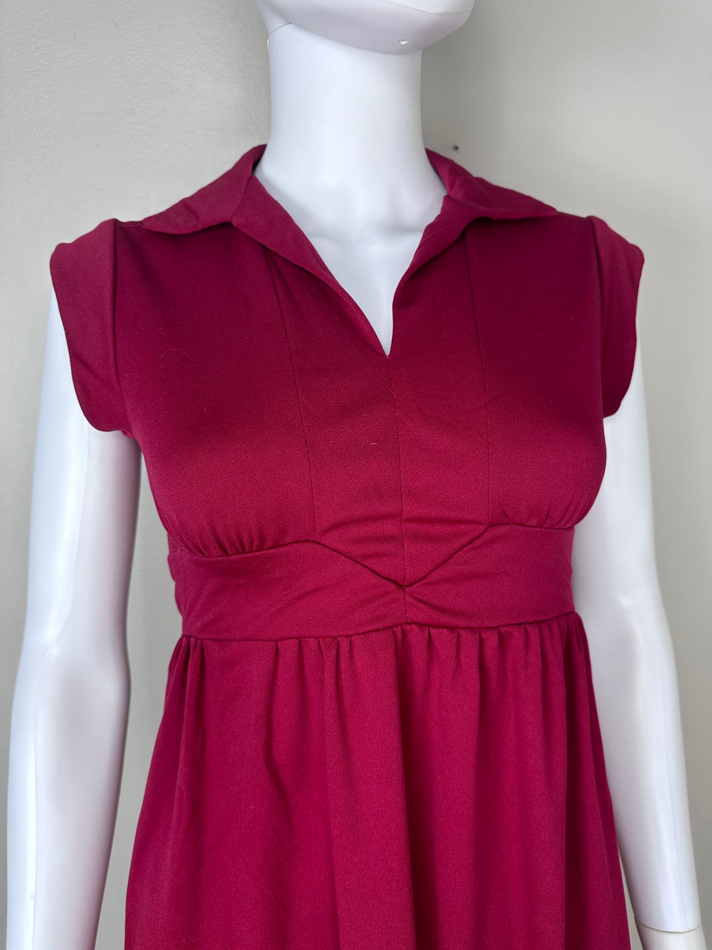 1970s Burgundy Sleeveless Dress, Handmade Size Small-Medium