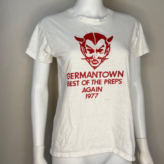 1970s Germantown High School Devils T-Shirt, Best of the Preps Again 1977, Hanes Size S/M