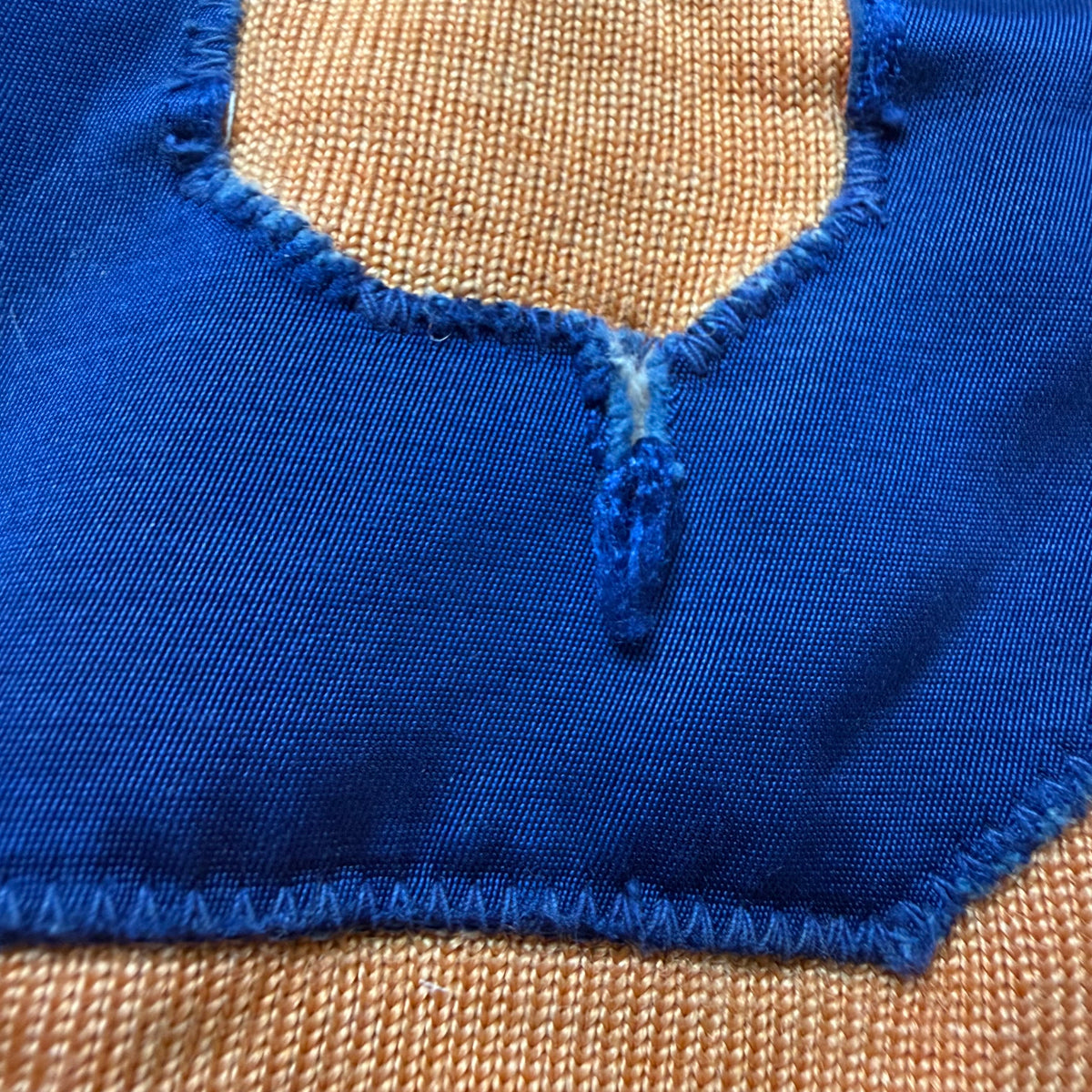 1950s Orange and Blue Durene Jersey, Appliqué No 55, Faded and Distressed, Size Medium