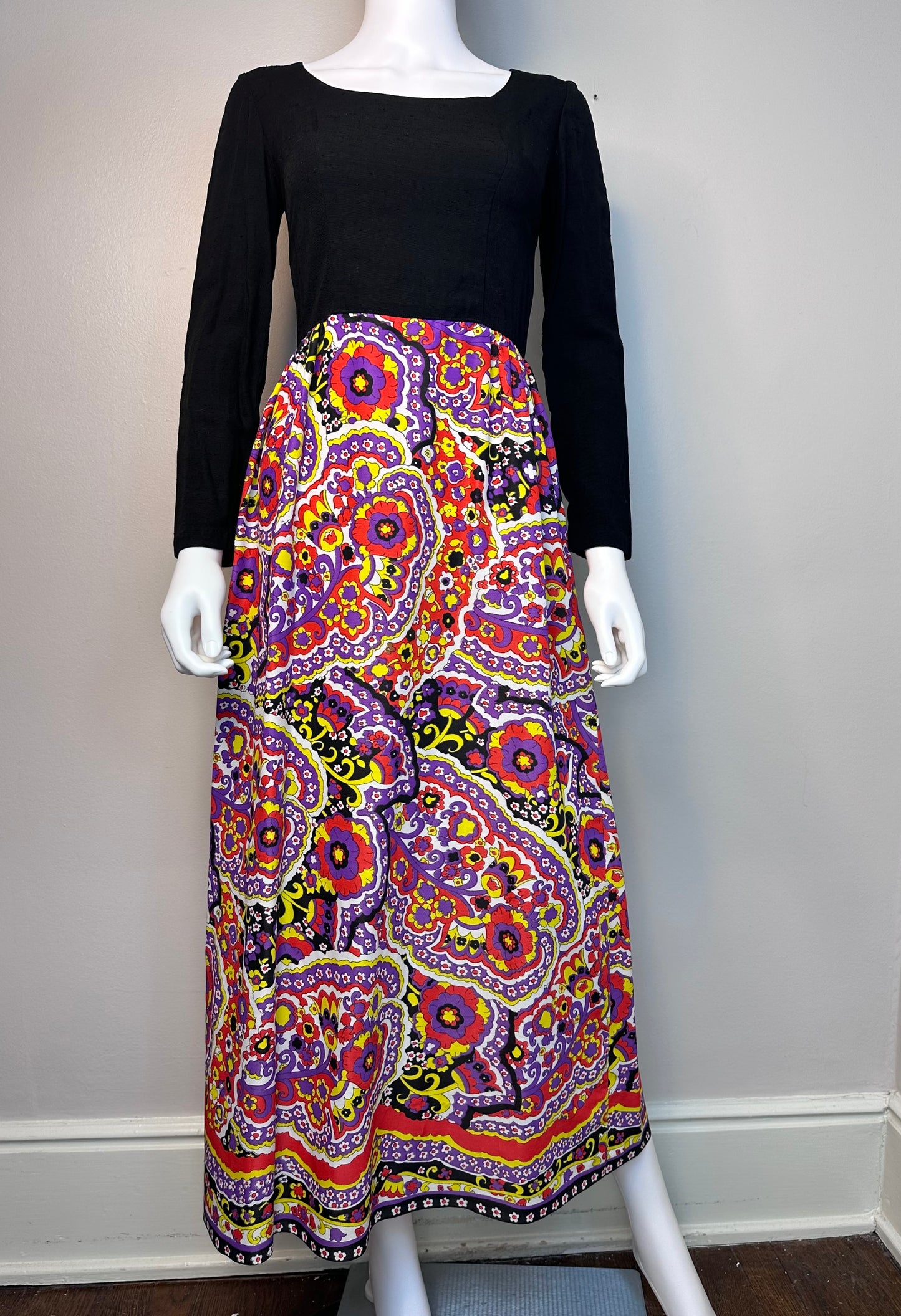 1960s/70s Psychedelic Floral Maxi Dress, Handmade Size XS