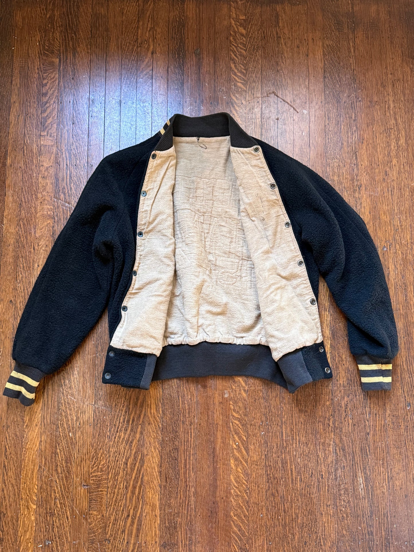 1940s Varsity Jacket, Black and Yellow, Delta Champs 45-46, Size Medium/Large