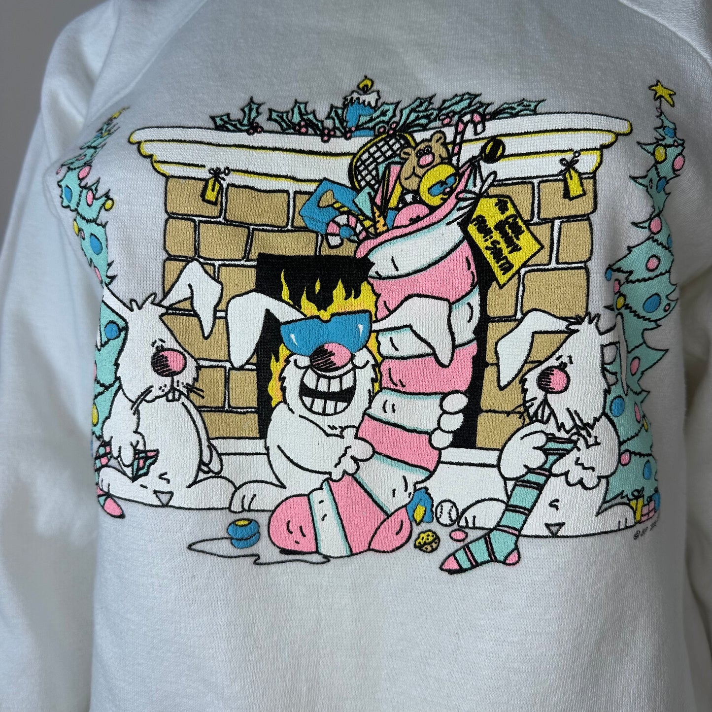 1980s Funny Bunny Christmas Sweatshirt, The Zoo Crew Size Small, 1987