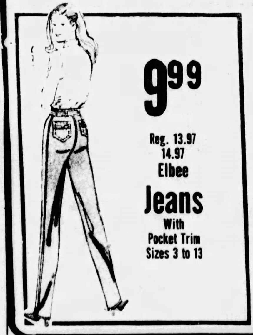 1970s/80s Blue Jeans, High Rise, Straight Leg, Elbee Size 0, 25"x30.5"