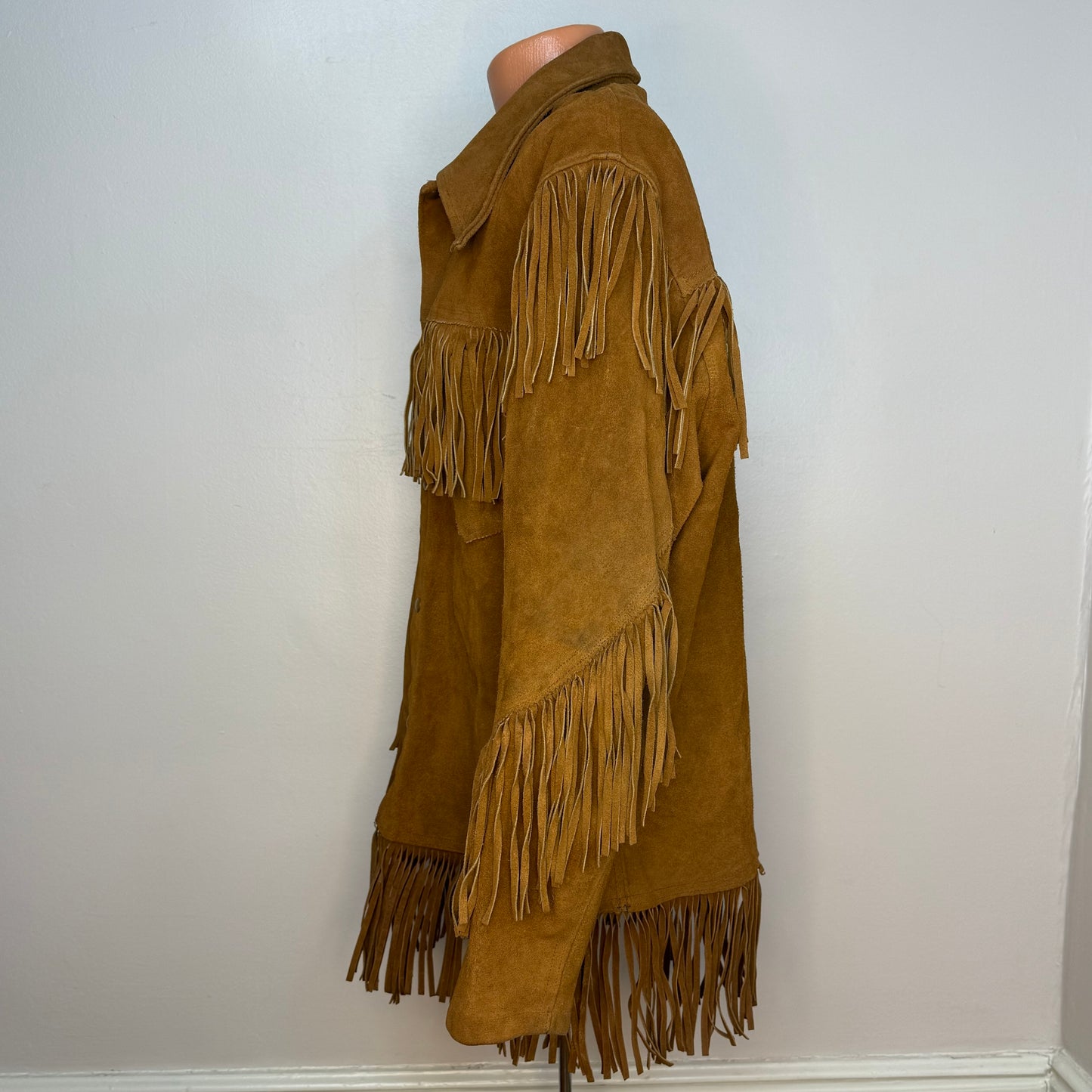 1960s/70s Brown Leather Jacket with Fringe, Sportswear Styled by National Shirt Shops Size Large