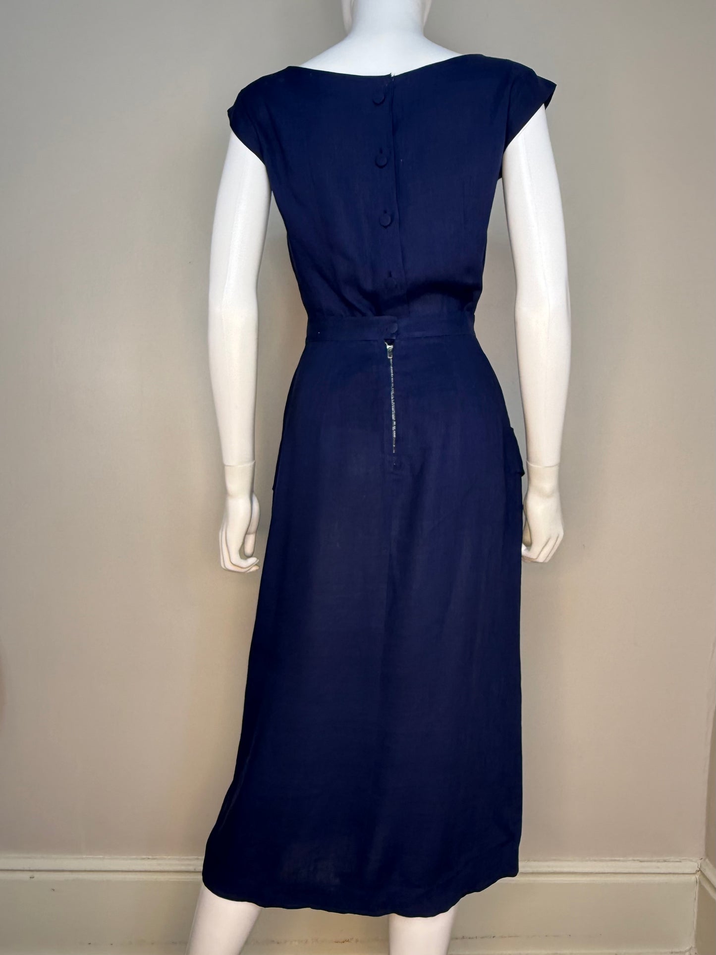 1940s/50s Beaded Navy Blue Top and Skirt Set, Nini Originals Size XS-Small