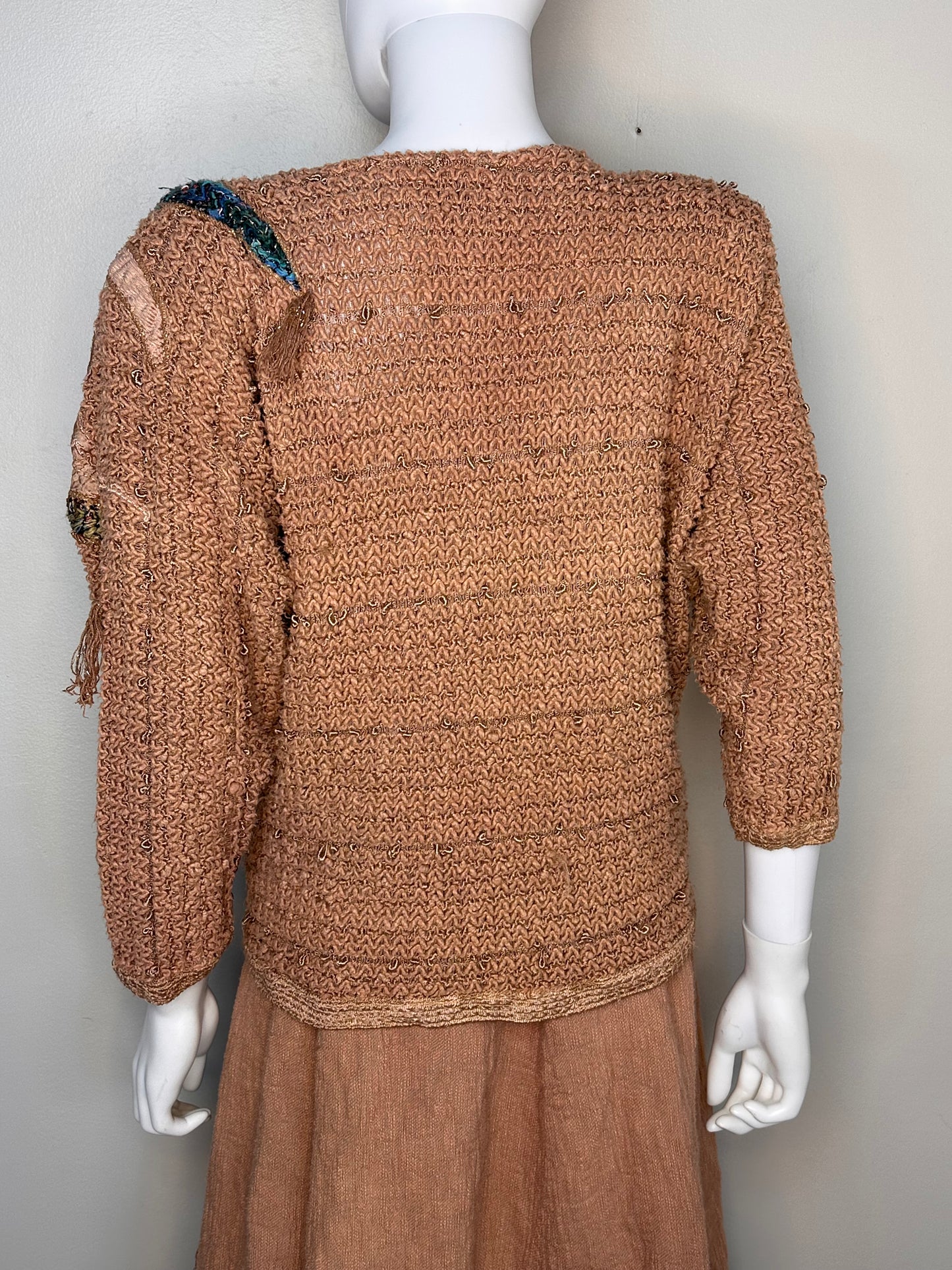 1980s Mocha Sweater and Skirt Set, Principe di Capri Size Small-Medium, 3D Appliqué, Wearable Art