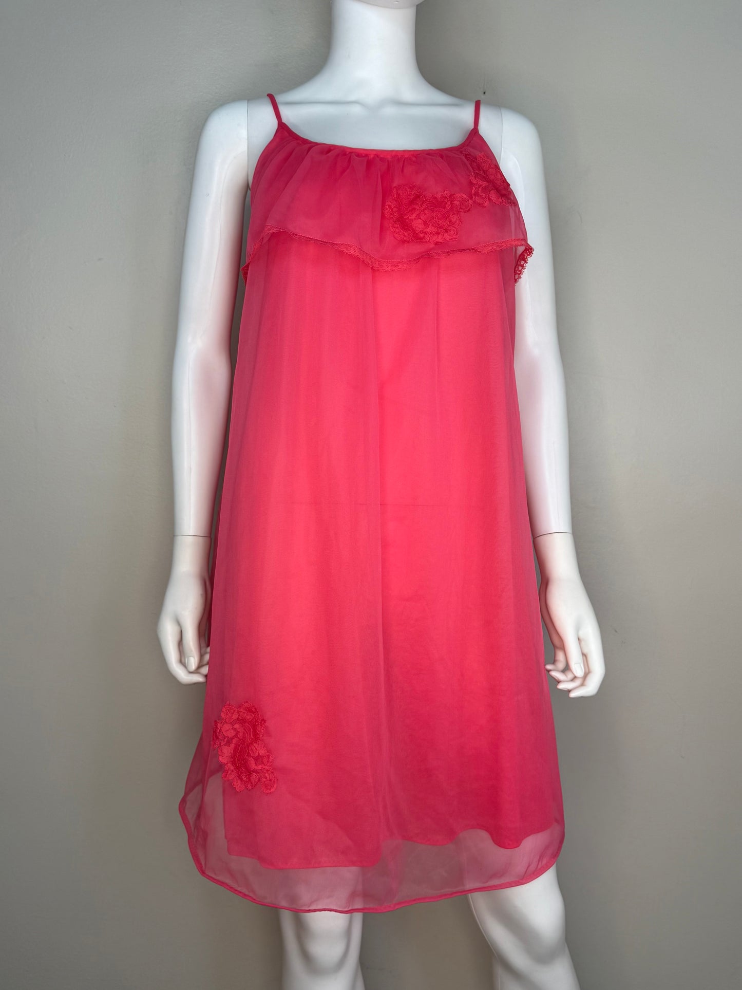 1960s Hot Pink Nightgown, Sears Roebuck and Co Size Small-Medium