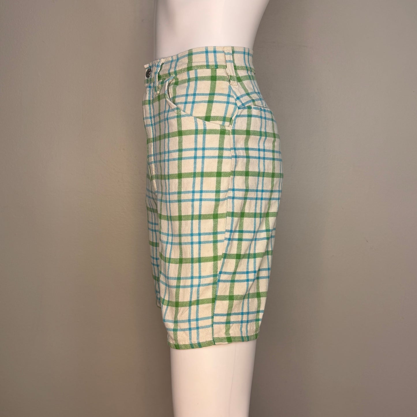 1960s/70s Plaid Shorts, Blue Green White, Size XS
