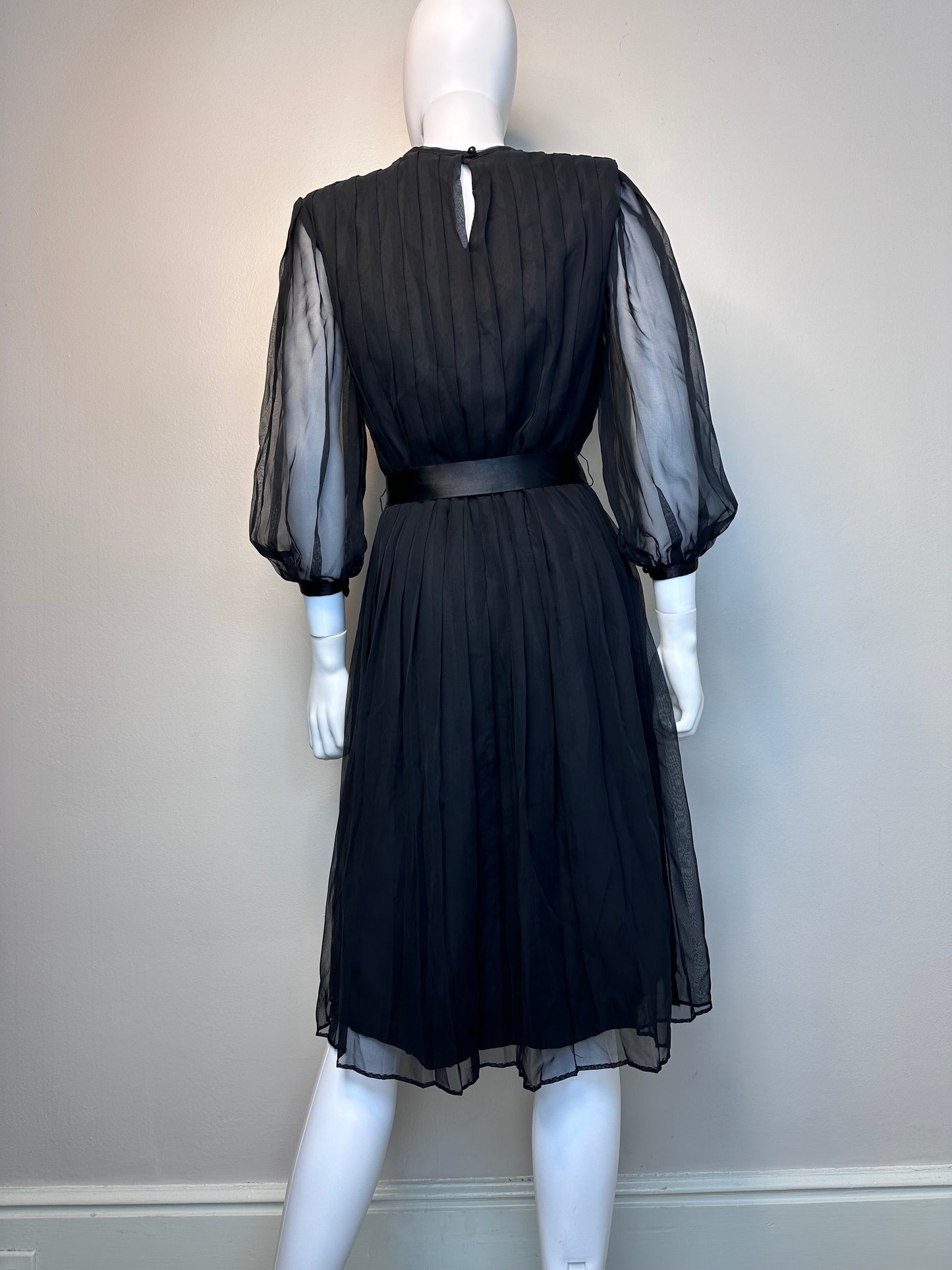 1980s Sheer Black Midi Dress, R.E.O. Originals Size Medium, 80s does 50s