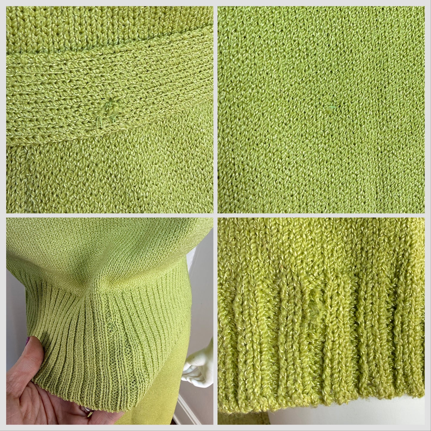 1960s/70s St John Knits Green Sleeveless Sweater Dress and Matching Short Sleeve Cardigan, Size XS-Small