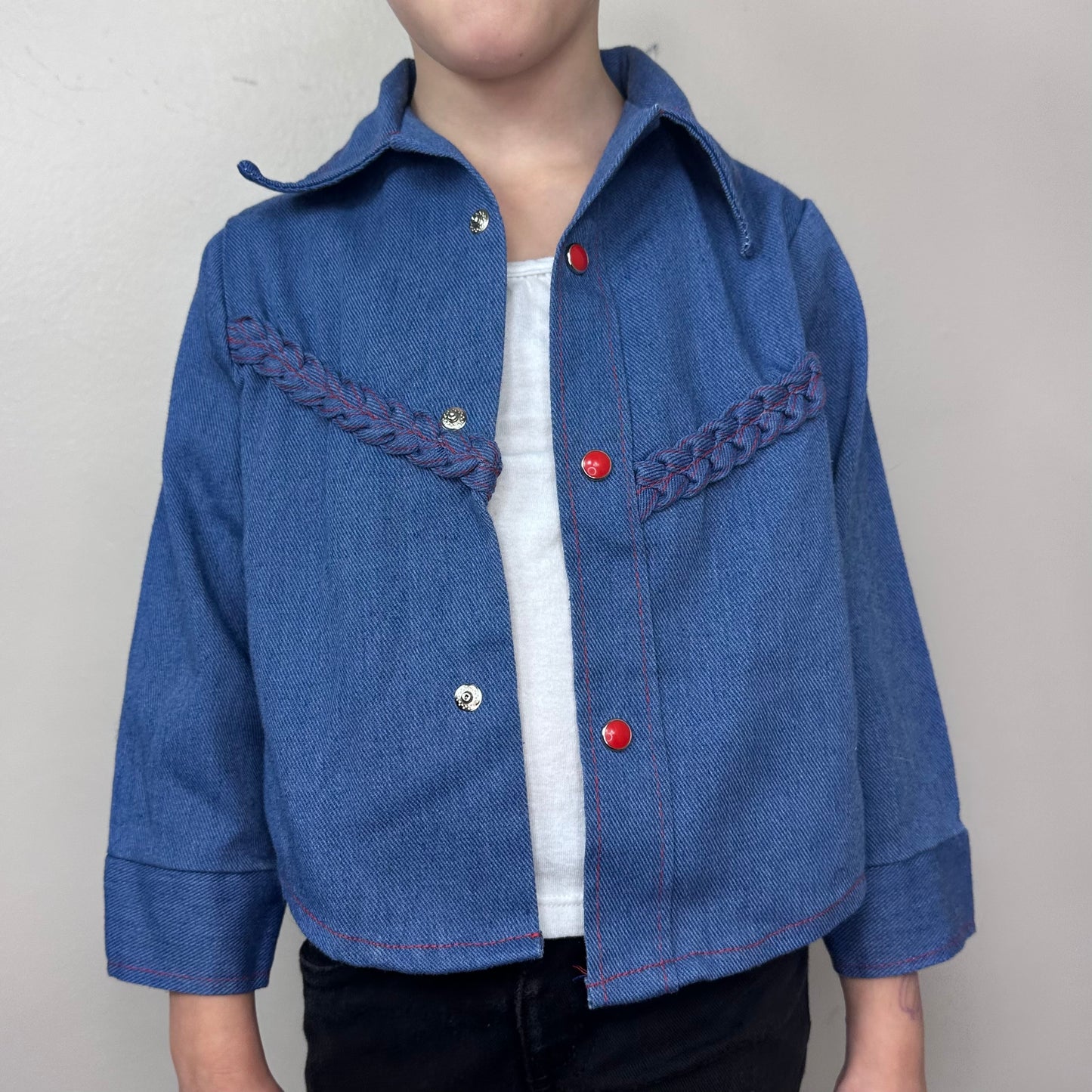 1970s Kids’ Denim Jacket with Prairie Appliqué and Embroidery, Size 3T