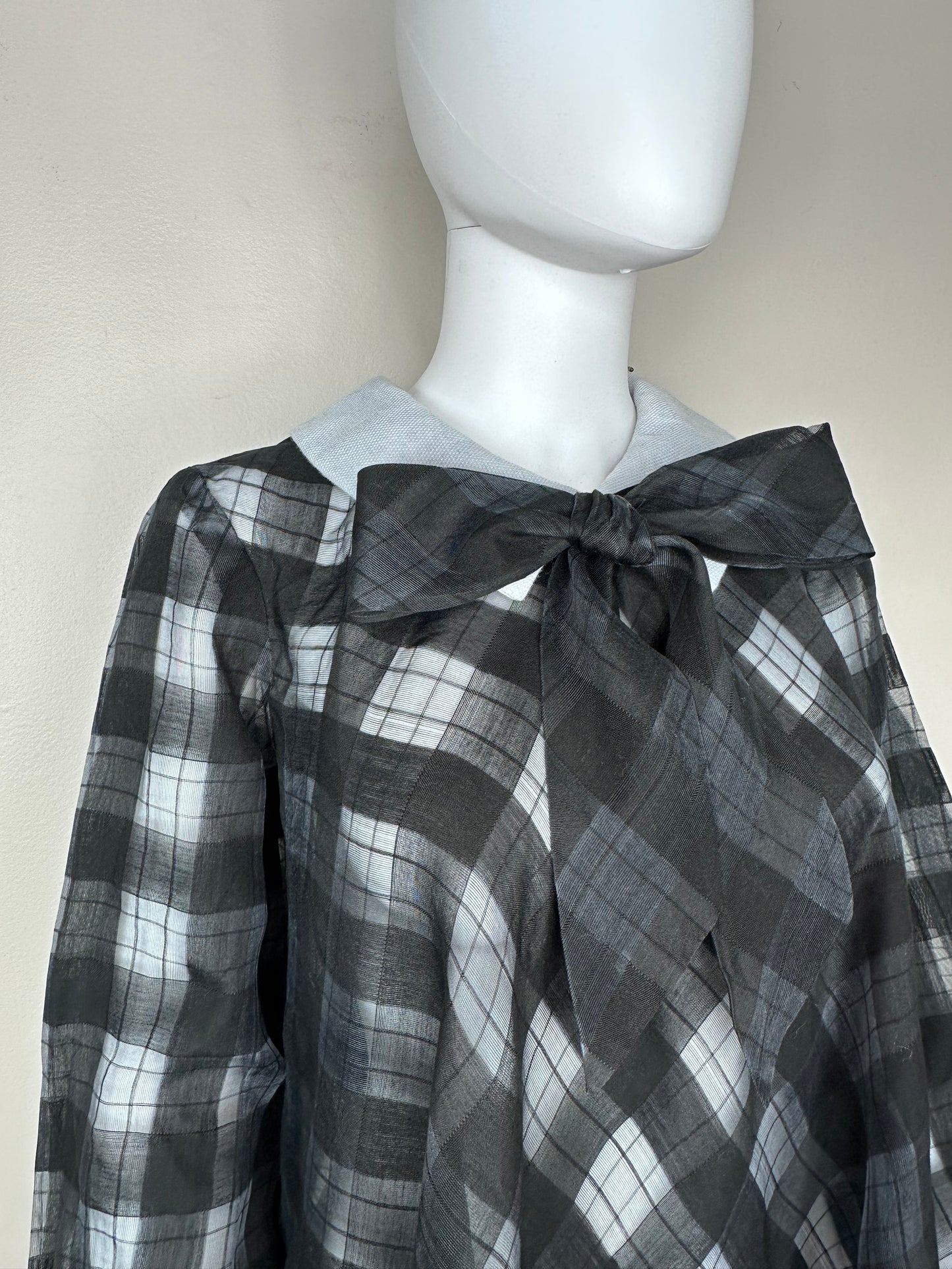 1960s Sheer Black Plaid Tent Dress, Fashionmaker Original Size S-M