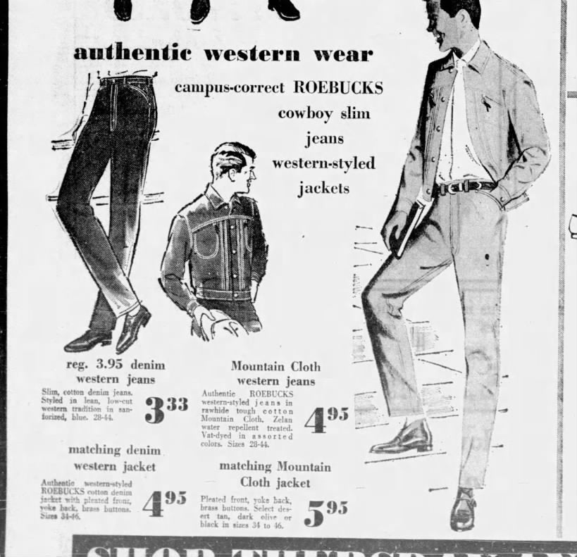 1960s Western Denim Jacket, Roebucks Sears Size Small, Front Pleats, Pocket Zippers