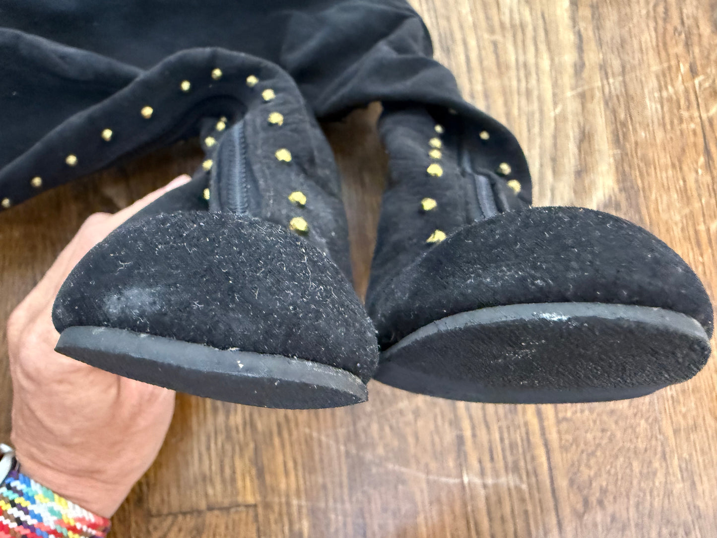 1960s/70s Black Velvet Studded Go go Boots, Riviera’s Size 7 1/2 Narrow