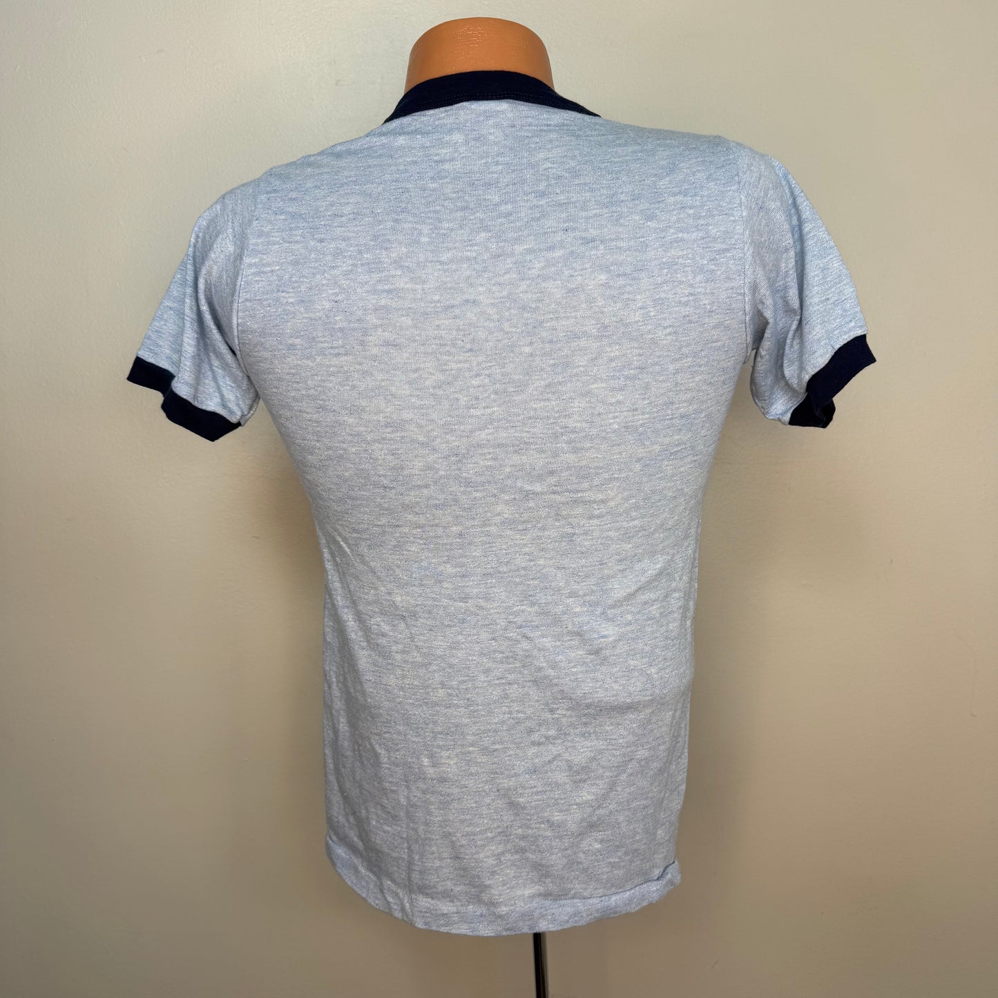 1970s Norwegian M/S Skyward T-Shirt, Sportswear Size XS/Small, Blue Ringer Tee