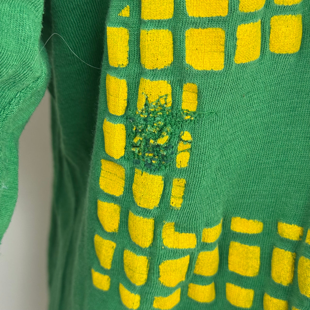 1950s Green Cotton Jersey T-Shirt, Large Yellow Grid Number 25, Red Fox Manufacturing Size 42