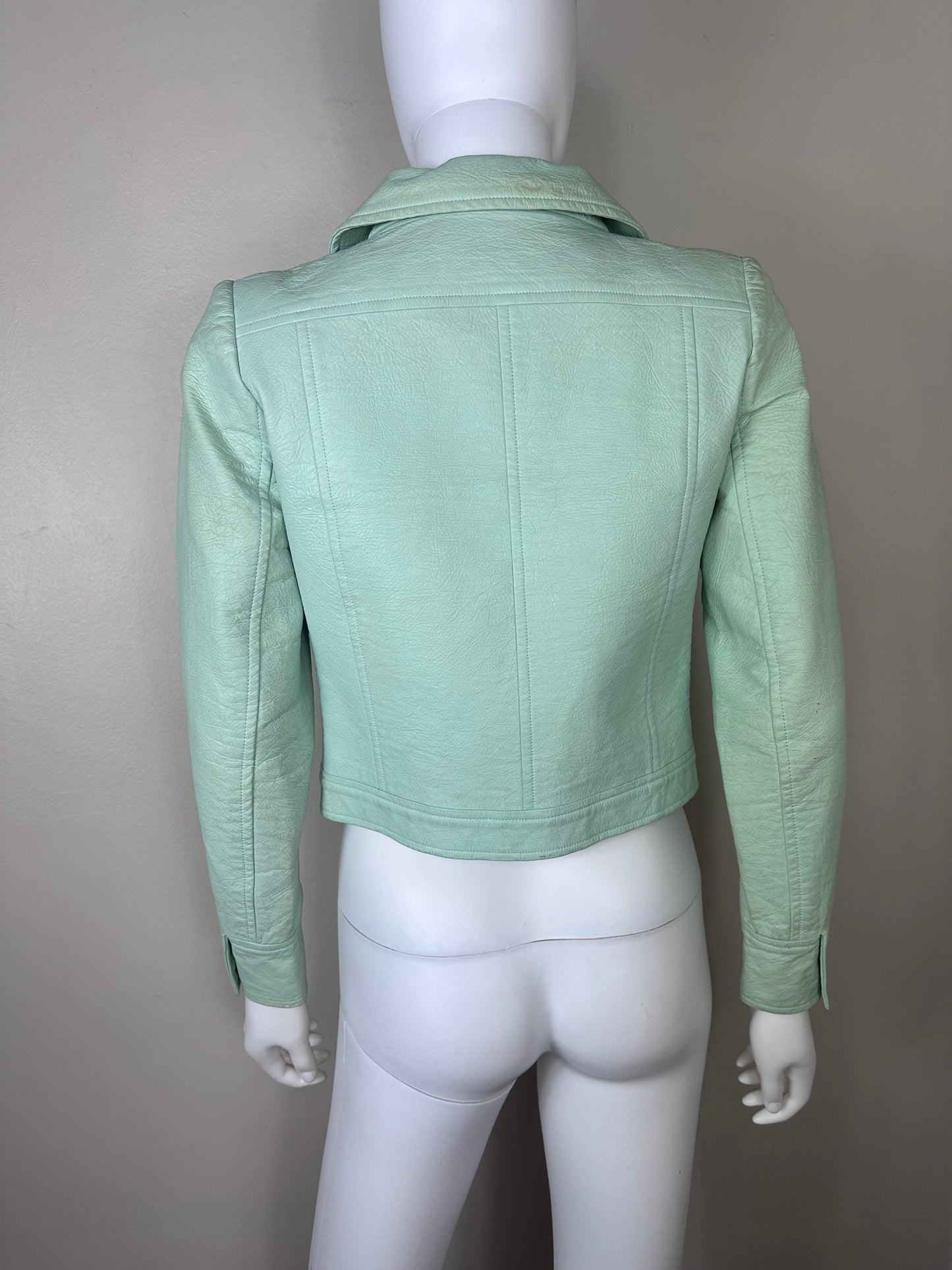 1970s Courrèges Paris Hyperbole Mint Green Vinyl Jacket, Size 00/XXS