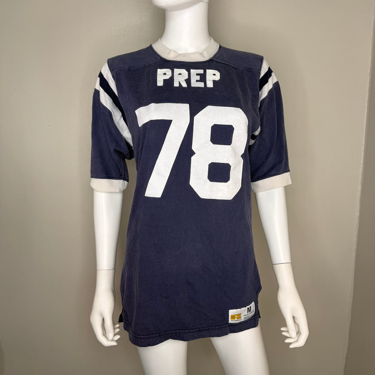 1970s Prep Senior 78 Blue Cotton Jersey T-Shirt, Russell Athletic Size Small