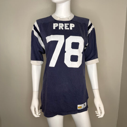 1970s Prep Senior 78 Blue Cotton Jersey T-Shirt, Russell Athletic Size Small