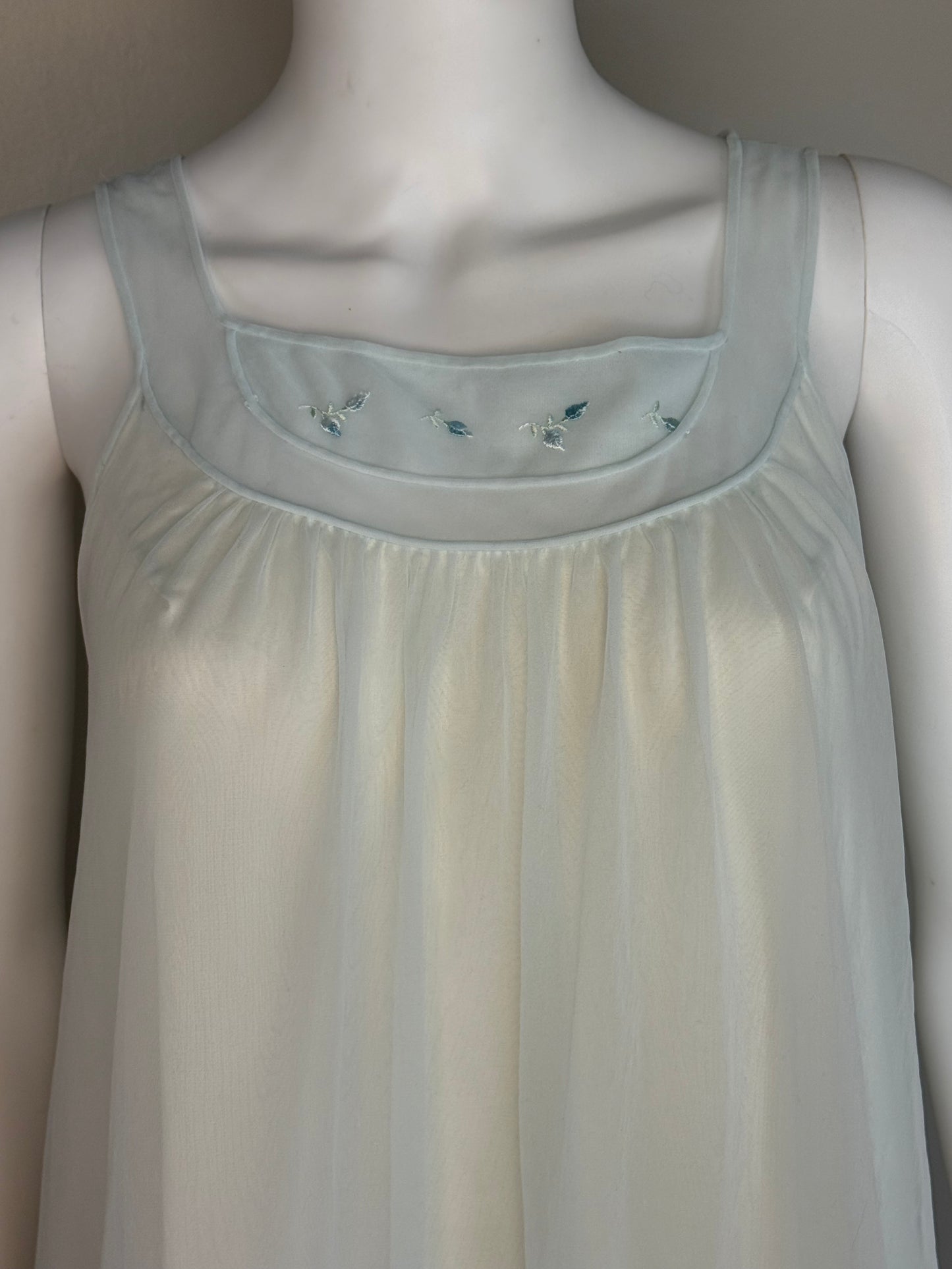 1960s Pale Blue Peignoir Set, Nightgown and Short Sleeve Robe, Shadowline Petite Size XS