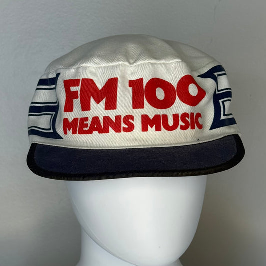 1980s FM 100 Means Music Hat, Crowd Caps, Striped, Memphis Rock and Pop Radio