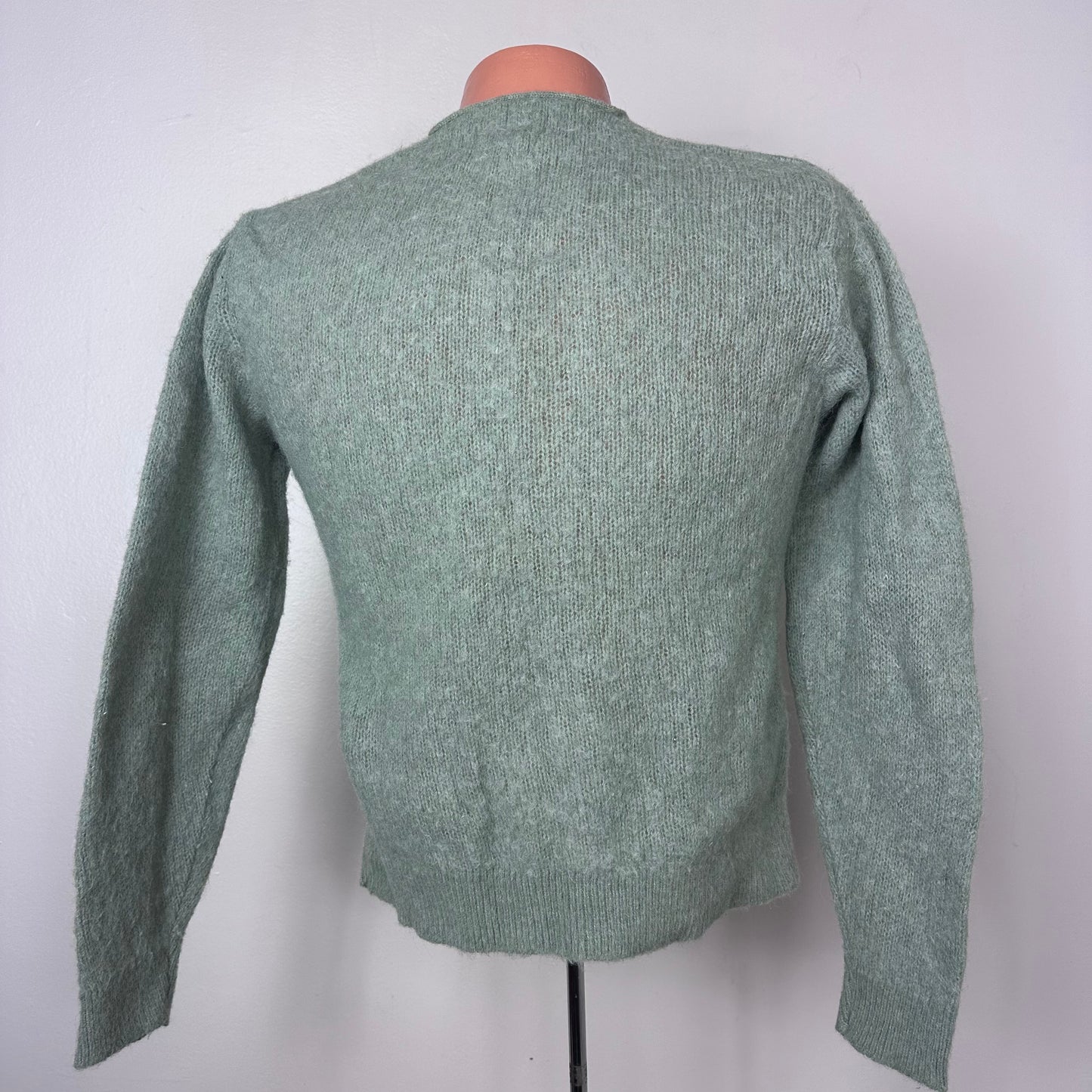 1960s Green Fuzzy Cardigan Sweater, McGregor Andes Size Small, Alpaca Wool