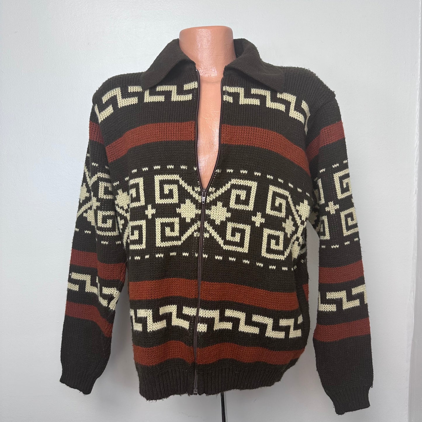 1970s Zip Up Cardigan Sweater, Christoper Rand Size XL, Big Lebowski Style, The Dude