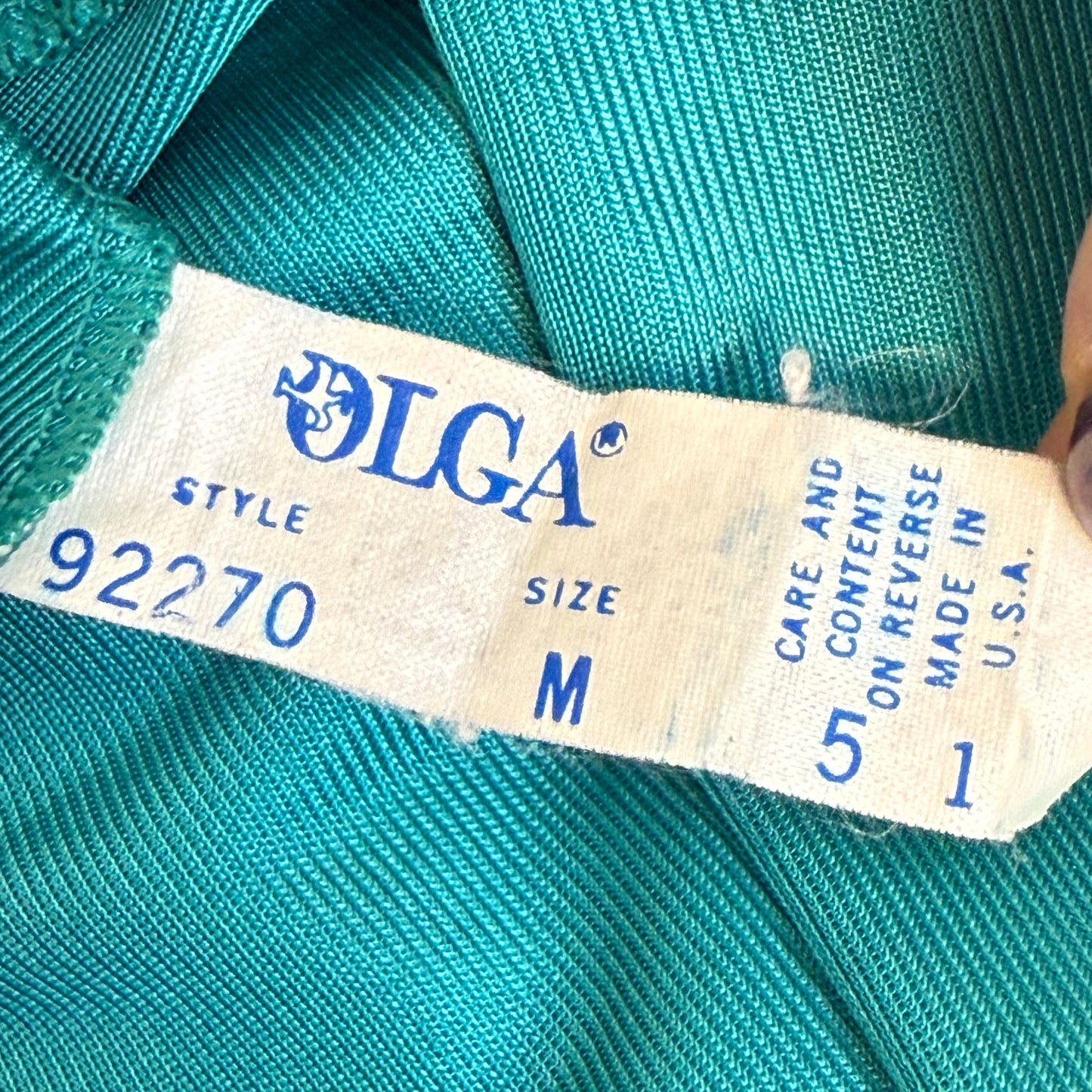 1970s Teal Olga Nightgown with Full Sweep, Lace Cut Out Bodice, Size XS