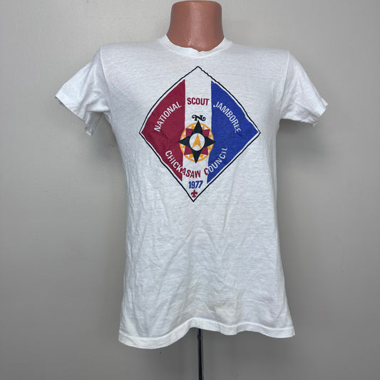 1970s National Boy Scout Jamboree Chickasaw Council 1977 T-Shirt, Hanes Size Small, BSA