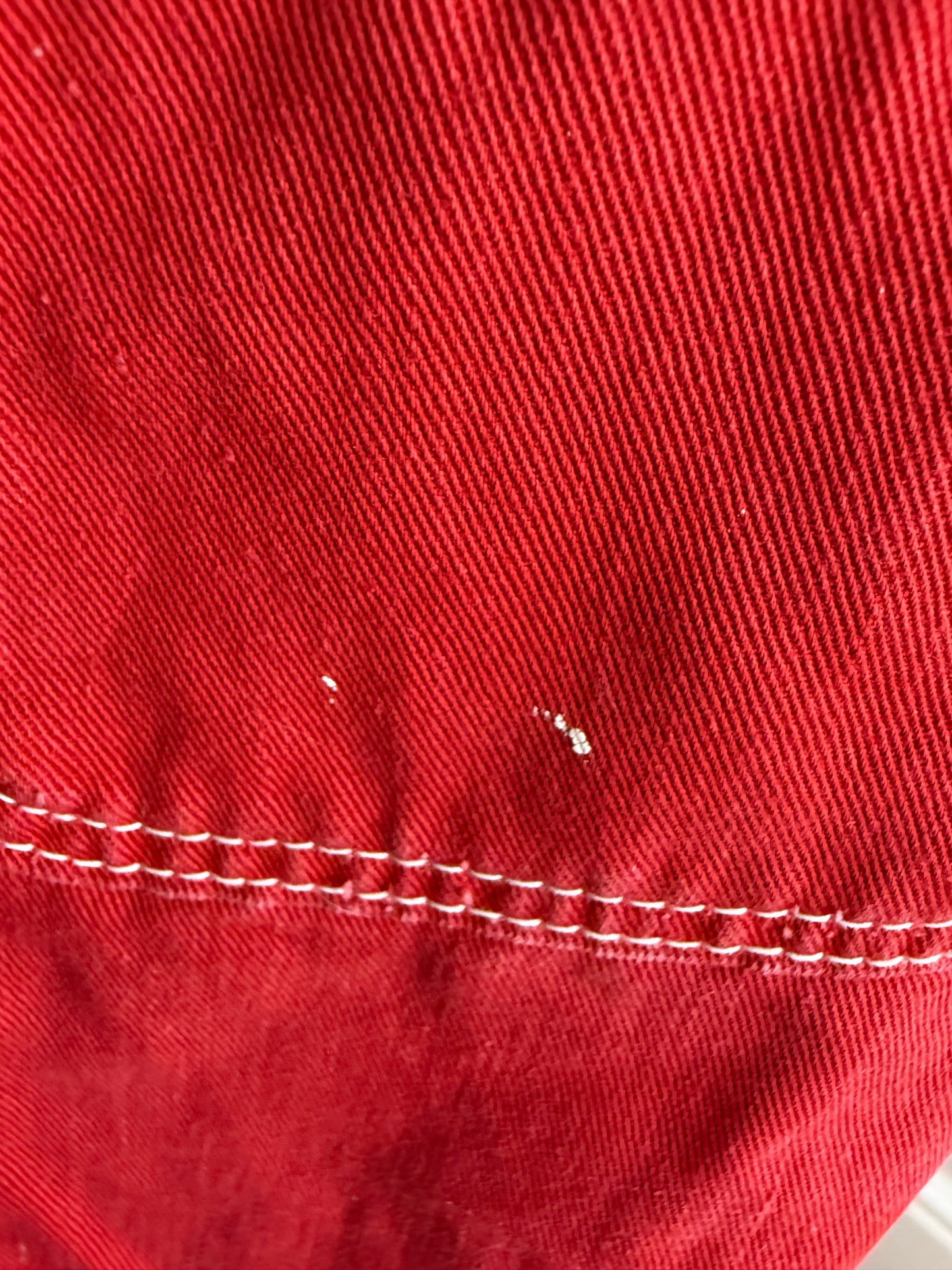 1950s Side Zip Red Denim Pedal Pushers, Cropped Dungarees, Stephens Size XXS, 23.5"x16"