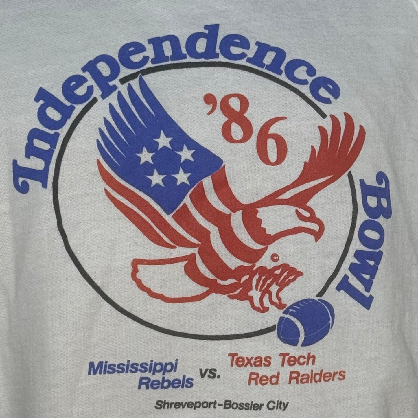 1980s Independence Bowl ‘86 Sweatshirt, Size Large-XL, Mississippi Rebels vs Texas Tech Red Raiders, Football