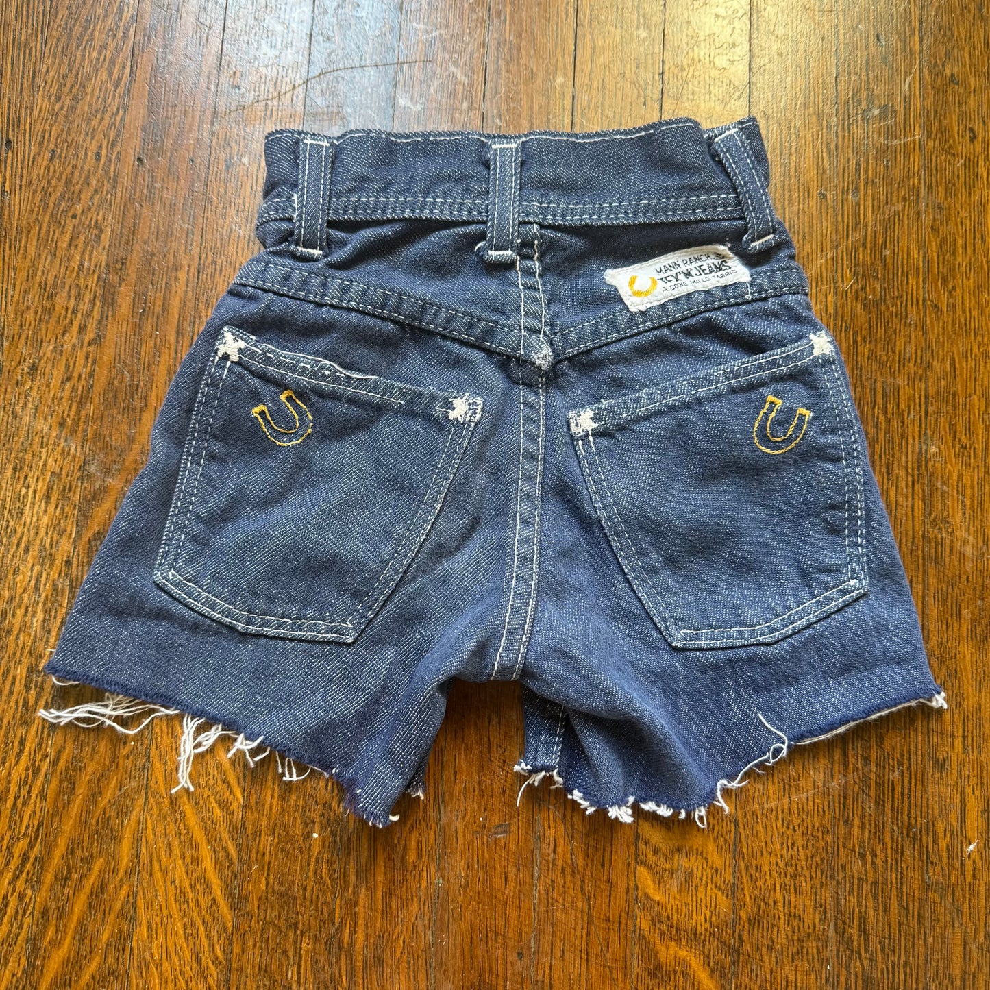 1960s Kids’ Blue Jean Cut Off Shorts, Mann Ranch Tex’N’Jeans Size 3 Slim, A Cone Mills Fabric, Selvedge Denim