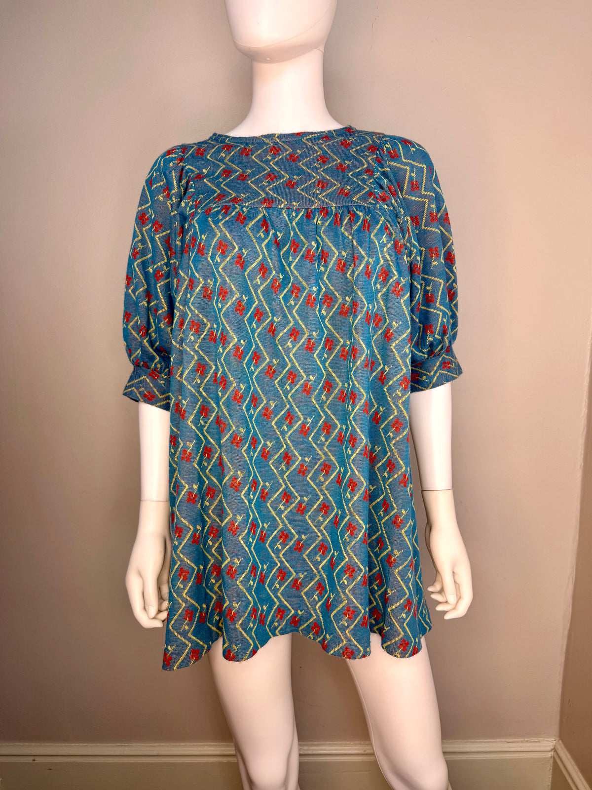 1960s/70s Alvin Duskin Baby Doll Mini Dress, Floral Knit, Size XS/S