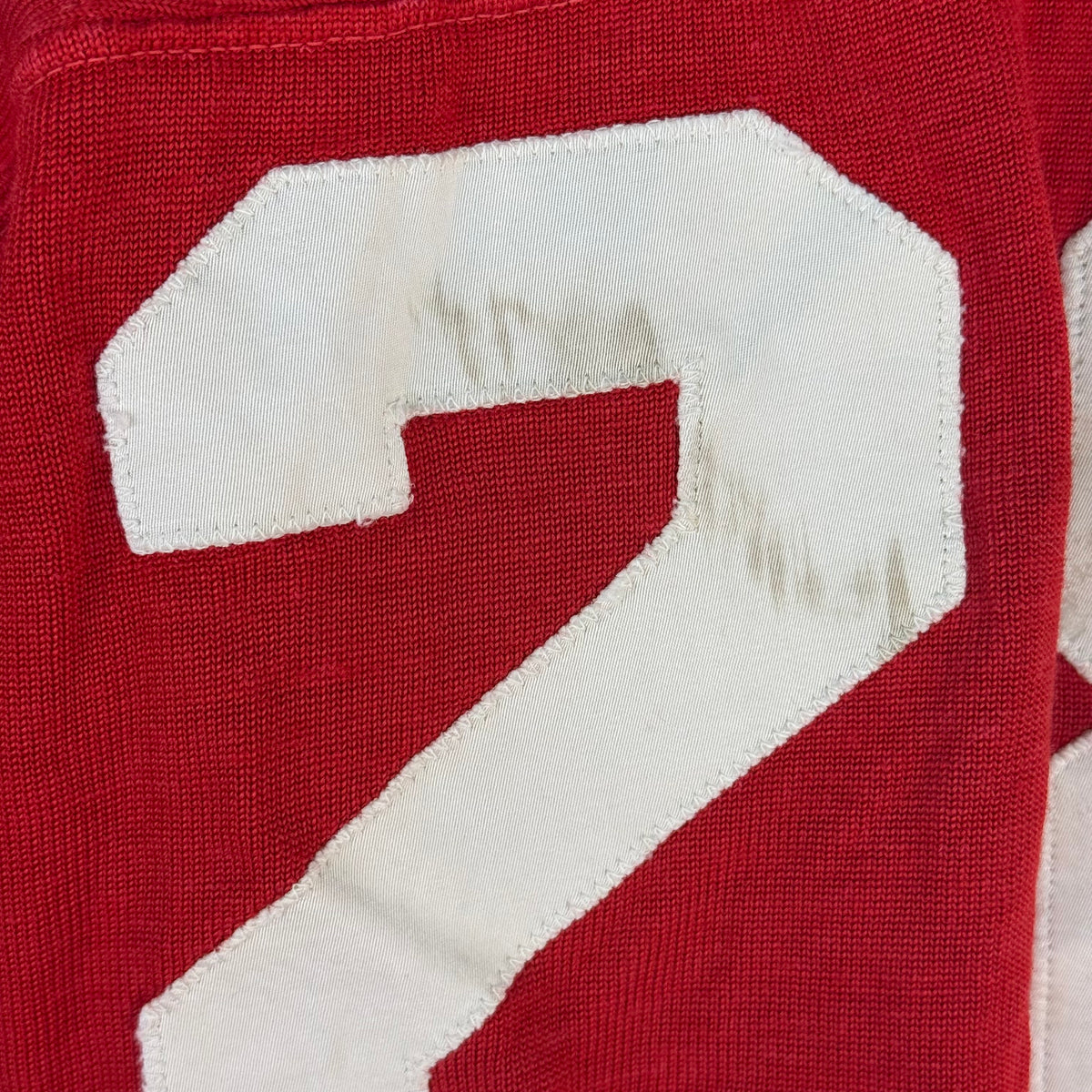 1960s Red Durene Jersey, Action-Tailored by Rawlings Size 44, No 28, Distressed
