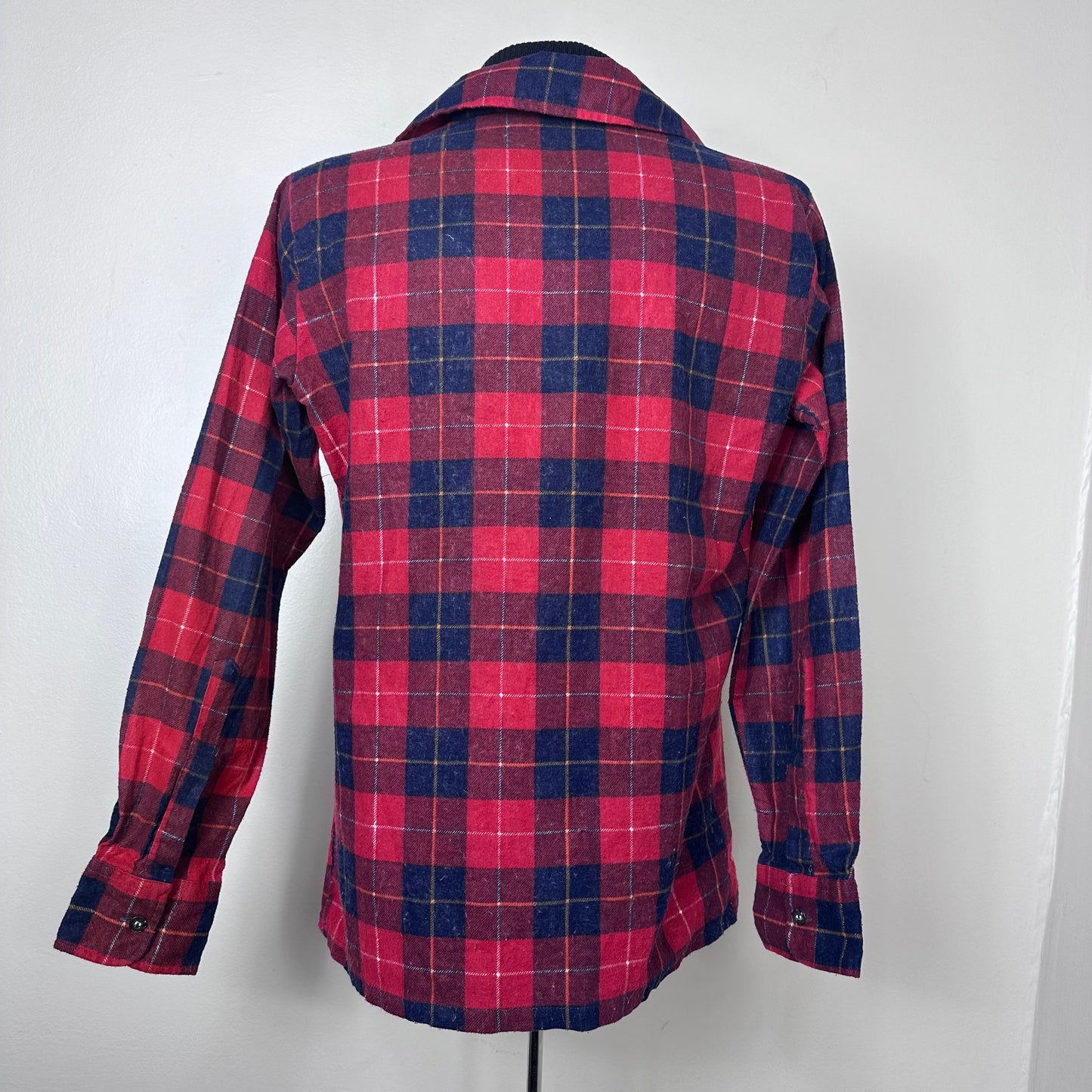 1970s Red Plaid Flannel Collared Shirt with Built in Black Rib Knit Turtleneck, Sears Sportswear