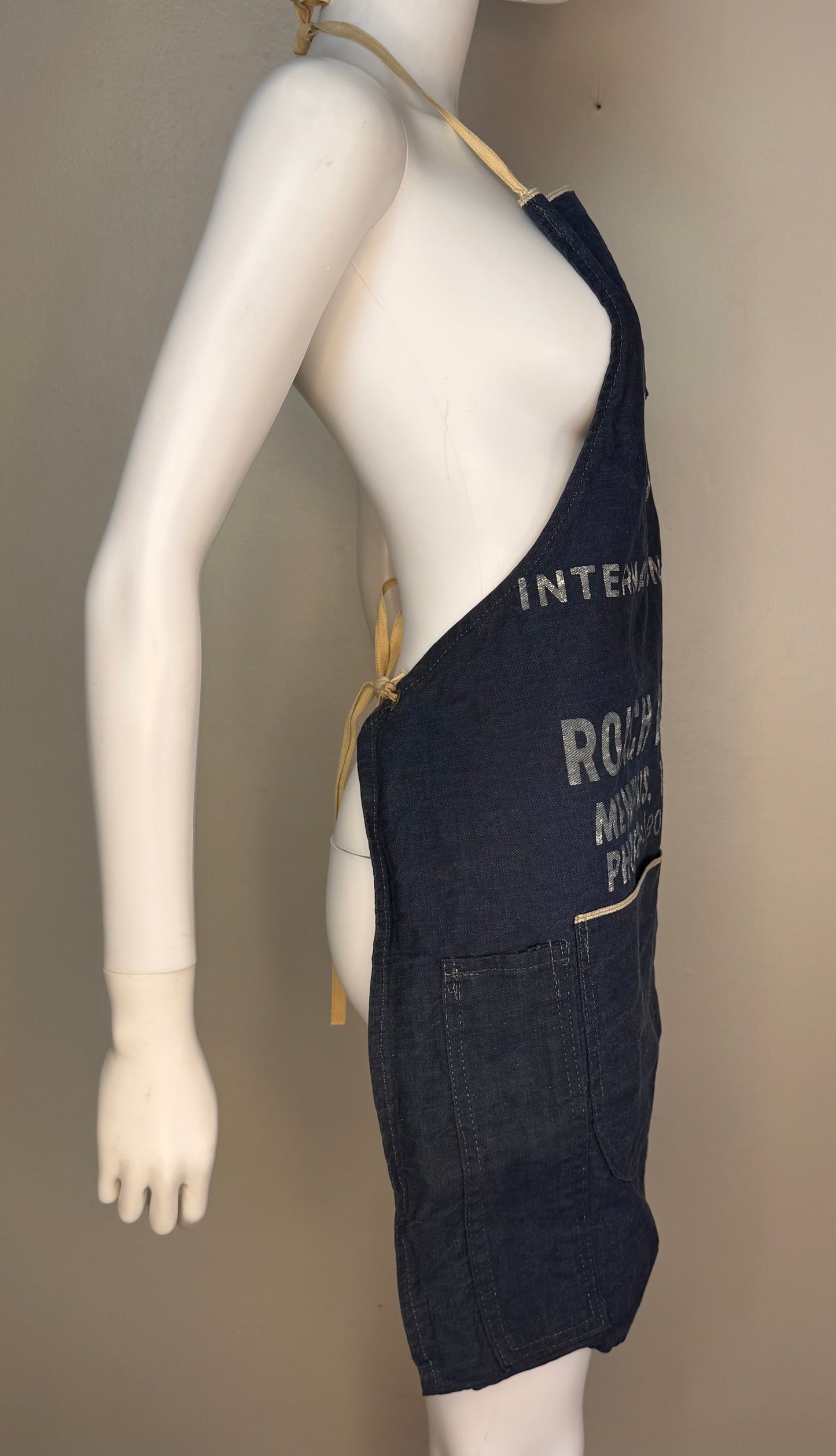 1960s Selvage Denim Workwear Apron, International Paper Roach Co Memphis Tenn, Selvedge