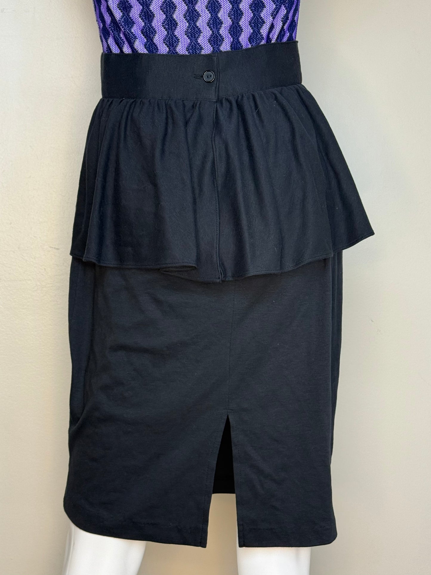 1980s Black Knit Peplum Skirt, Size XS