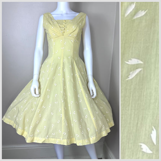 1950s Pastel Yellow Dress, Size XS