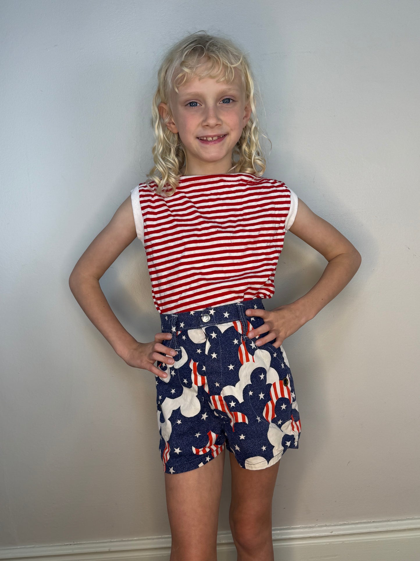 1970s Stars and Stripes Shorts, Kids 6/7, Spirit of 76 Red White and Blue