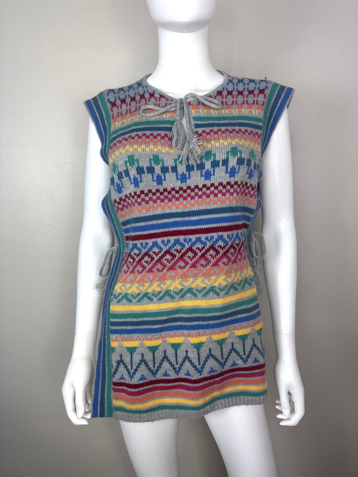 1970s/80s Rainbow Stripe Sweater Vest Poncho, Pandora