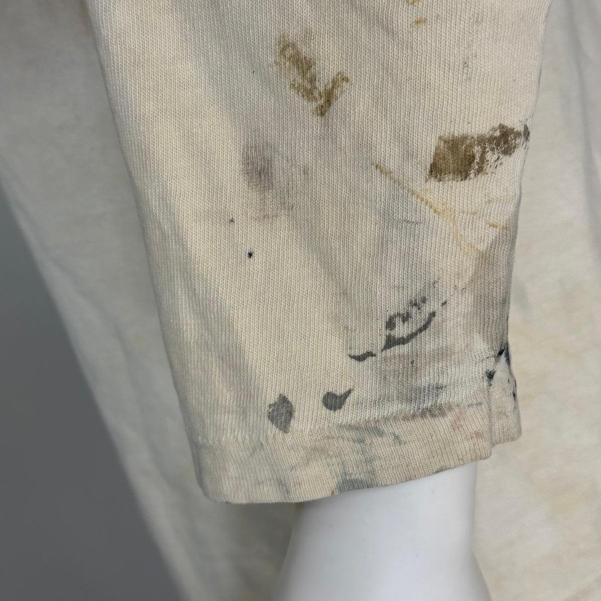 1960s/70s Off White Cotton Jersey T-Shirt, Size Medium, Paint Stains, Distressed