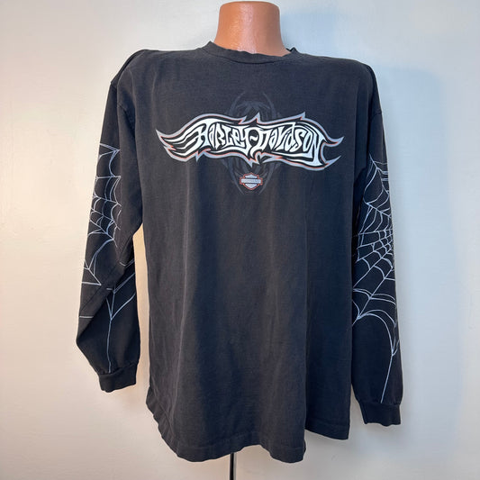 Y2K Harley Davidson Motorcycles Spiderweb Long Sleeve T-Shirt, Size XL, 2003 RK Stratman, Jones Hot Springs Arkansas