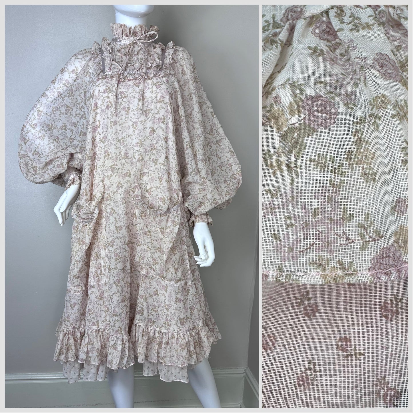 1970s Gunne Sax Pastel Pink Floral Tent Dress, Size XS/S
