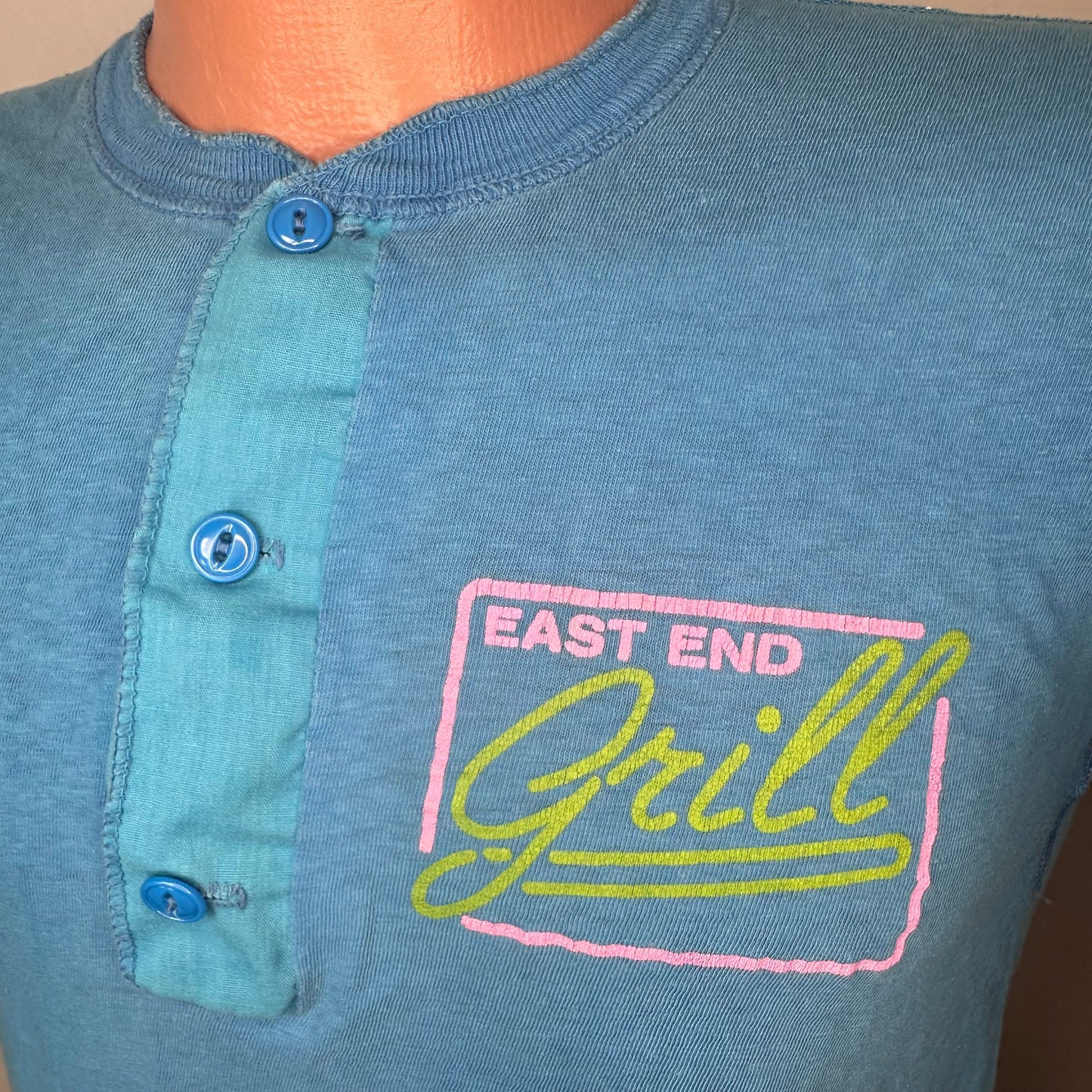 1980s East End Grill Henley T-Shirt, Healthknit Size Small, Memphis Restaurant