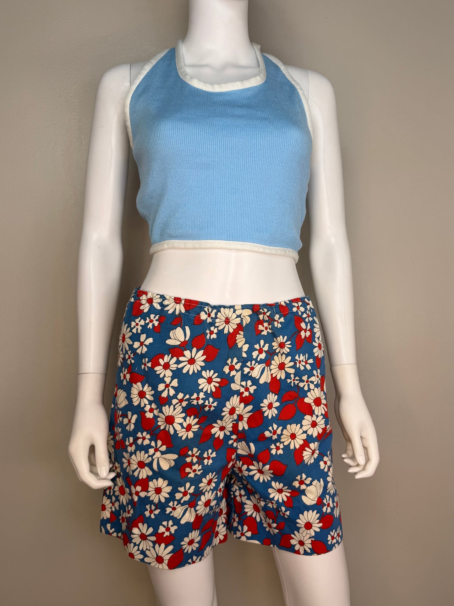 1960s/70s Floral Shorts, Handmade Size XS, Elastic Waist