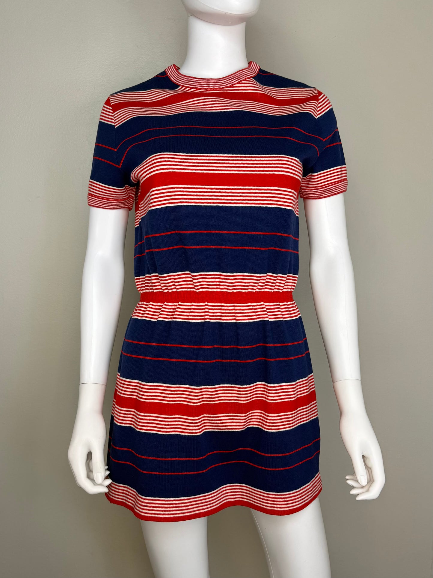 1970s Red White and Blue Stripe Knit Micro Mini Dress, Aileen Size Small